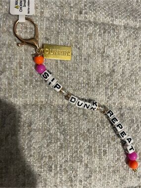 Dunkin' Beaded Keychain Charm - Pink & Orange